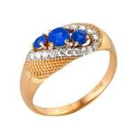 Кольцо из красного золота с натуральными сапфирами и бриллиантами