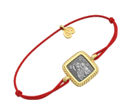 Браслет "Неувядаемыый цвет" из серебра с позолотой и шелковой нитью