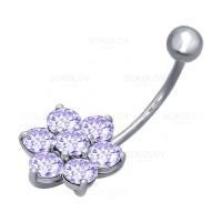 Пирсинг в пупок из серебра с сиреневыми фианитами (SOKOLOV)