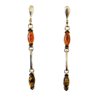 Серьги пусеты из серебра с натуральным янтарем