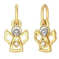 Подвеска Ангел из золоченого серебра с фианитом и чернением