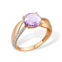 Кольцо из красного золота с аметистом и фианитами