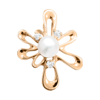 Кулон из красного золота с натуральным жемчугом и фианитами