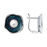 Серьги из черненого серебра с жемчугом и эмалью