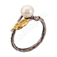 Кольцо из комбинированного серебра с позолотой и пресноводным жемчугом