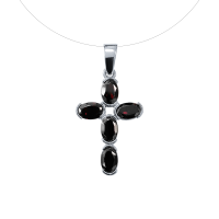 Подвеска крестик из серебра с натуральным гранатом