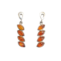 Серьги пусеты из серебра с натуральным янтарем