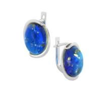 Серьги из серебра с сапфировым янтарем
