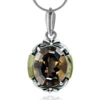 Колье из черненого серебра с дымчатым кварцем и золотыми вставками