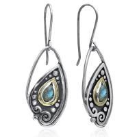 Серьги из черненого серебра с лабрадором и золотыми вставками