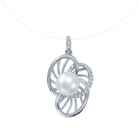 Подвеска из серебра с натуральным жемчугом и фианитами