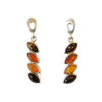 Серьги пусеты из серебра с натуральным янтарем