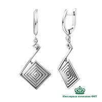 Серьги Лабиринт из серебра с чернением