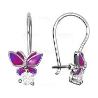 Детские серьги Бабочки из серебра с яркой эмалью и фианитами (SOKOLOV)