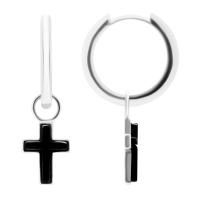 Серьги конго Кресты из серебра с черным янтарем