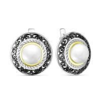 Серьги из комбинированного серебра с жемчугом и позолотой