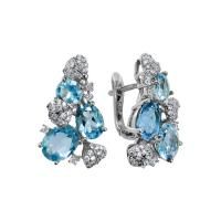 Серьги из серебра с топазами и фианитами