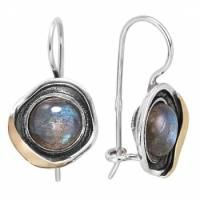 Серьги из серебра с лабрадором и золотой вставкой