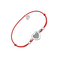 Браслет Святые Петр и Февронья из красной шелковой нити с платинированным серебром