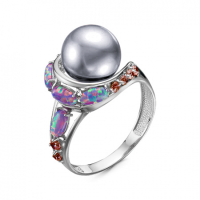Кольцо из серебра с жемчугом, опалом и фианитом