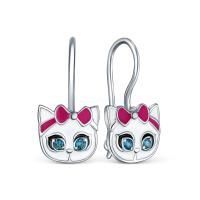 Детские серьги Кошки из серебра с эмалью и фианитами
