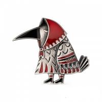 Брошь Ворона-Соседушка из серебра с чернением и эмалью