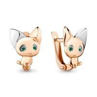 Серьги Котенок Гав из комбинированного серебра с ювелирными кристаллами