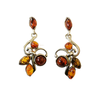 Серьги пусеты из серебра с натуральным янтарем