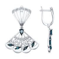 Серьги из серебра с топазами лондон и фианитами