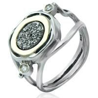 Кольцо из серебра с друзой агата и золотой пластиной