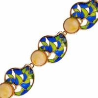 Браслет из позолоченного серебра с натуральным белым янтарем и эмалью