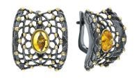 Серьги из комбинированного серебра с янтарем и позолотой