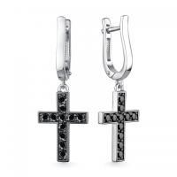 Серьги из серебра Крестики с черными фианитами