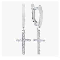 Серьги Кресты из серебра с фианитами