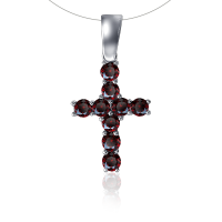 Подвеска-крест из серебра с натуральным гранатом