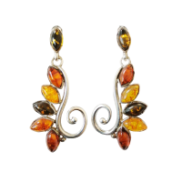 Серьги из серебра с натуральным янтарем