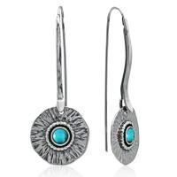 Стильные длинные серьги с подвижной подвесной частью из чернёного серебра с натуральной бирюзой