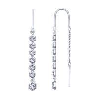 Серьги продевки из серебра с фианитами (SOKOLOV)