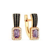 Серьги из золоченого серебра с аметистом и шпинелью
