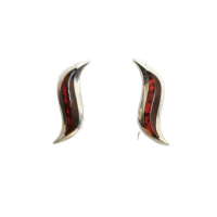 Серьги клипсы из серебра с натуральным гранатом