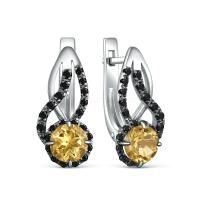 Серьги из серебра с натуральным цитрином и натуральной шпинелью
