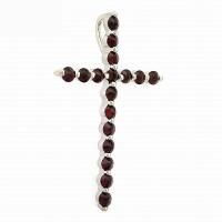 Подвеска-крест из серебра с натуральным гранатом