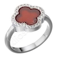 Кольцо из серебра с агатом и фианитами