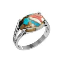Кольцо из серебра с устричной бирюзой и фианитами