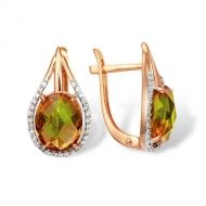 Серьги из красного золота с султанитом и фианитами