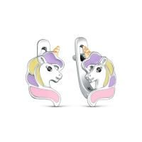 Детские серьги Единорожки из серебра с эмалью