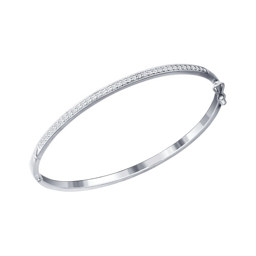 Жесткий браслет из серебра с фианитами