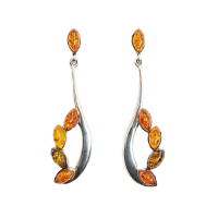 Серьги пусеты из серебра с натуральным янтарем