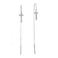 Серьги продевки из серебра с фианитами