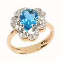 Кольцо из красного золота с топазом и бриллиантами